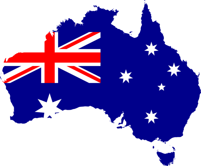 Australská vlajka ve tvaru Austrálie Australská vlajka ve tvaru Austrálie